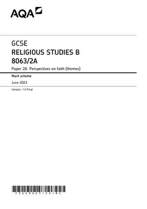 2023 AQA GCSE RELIGIOUS STUDIES B PAPER 2A MARK SCHEME (8063/2A: Perspectives on faith (themes))