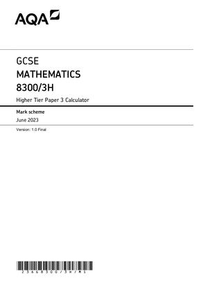 2023 AQA GCSE MATHEMATICS HIGHER TIER PAPER 3 MARK SCHEME (8300/3H: Calculator).