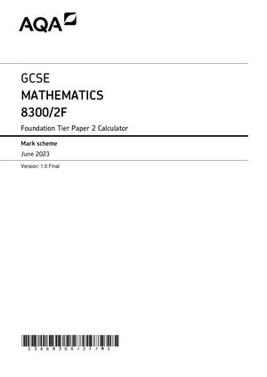 2023 AQA GCSE MATHEMATICS FOUNDATION TIER PAPER 2 MARK SCHEME (8300/2F: Calculator).