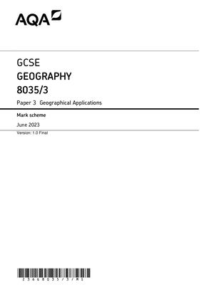2023 AQA GCSE GEOGRAPHY PAPER 3 MARK SCHEME (8085/3:  Geographical Applications).