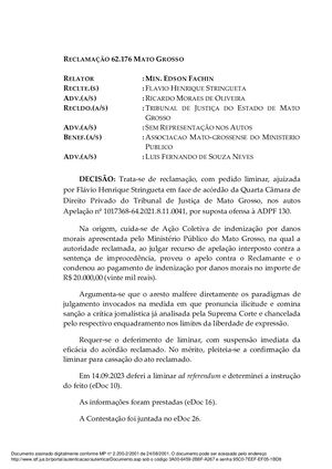 Stf Cassa Decisão Que Impôs Indenização A Delegado Stringueta Por Críticas Ao Mp Mt