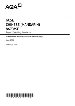 2023 AQA GCSE CHINESE MANDARIN PAPER 2 MARK SCHEME (8673/SF: Speaking Foundation).