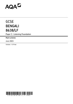 2023 AQA GCSE BENGALI PAPER 1 QUESTION PAPER (8638/LF:  Listening Foundation).