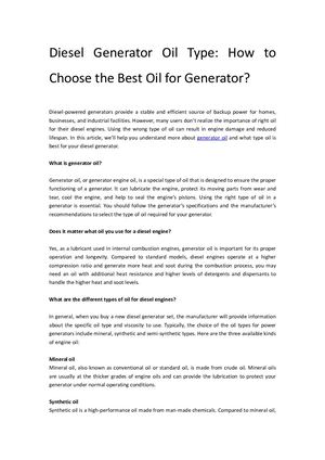 Diesel Generator Oil Type How To Choose The Best Oil For Generator