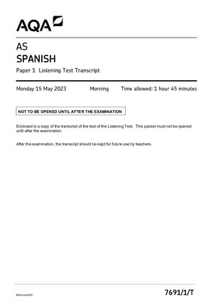 Transcripts Spanish Calaméo - 2023 AQA AS SPANISH PAPER 1 TEST TRANSCRIPT (7691/1/T ...