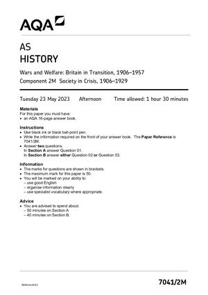 Calaméo - 2023 AQA AS HISTORY PAPER 2M QUESTION PAPER (7041/2M: Wars ...