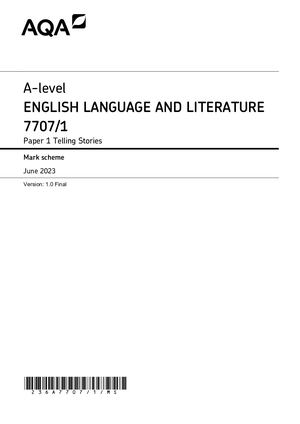 2023 AQA A LEVEL ENGLISH LANGUAGE AND LITERATURE PAPER 1 MARK SCHEME (7707/1: Telling Stories).