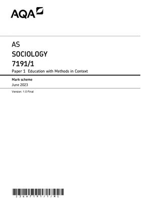 2023 AQA AS SOCIOLOGY PAPER 1 MARK SCHEME (71914/1: Education with Theory and Methods).