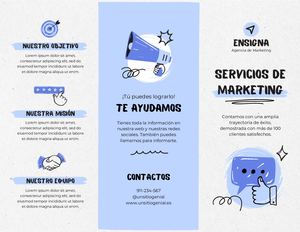 Folleto De Servicio De Marketing Agencia Creativa Ilustrado Doodle Azul Y Blanco