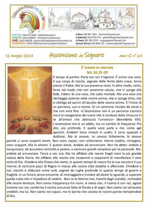 Avvisi Parrocchiali Dal 12 Al 19 Maggio 2024 - Ascensione 2024