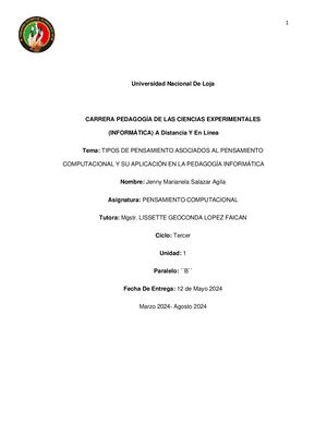 TIPOS DE PENSAMIENTO ASOCIADOS AL PENSAMIENTO COMPUTACIONAL Y SU APLICACIÓN EN LA PEDAGOGÍA INFORMÁTICA