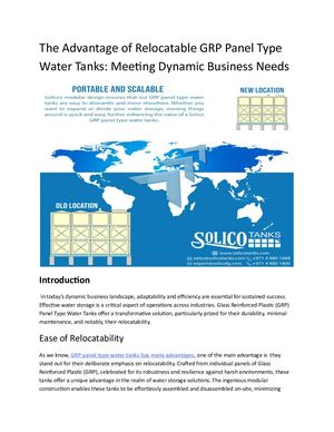 The Advantage Of Relocatable Grp Panel Type Water Tanks Meeting Dynamic Business Needs
