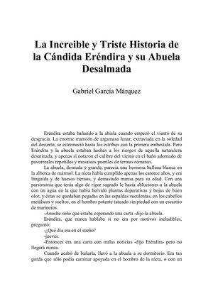 La Increíble Y Triste Historia De Cándida Eréndira Y Su Abuela Desalmada