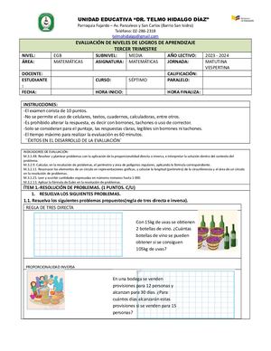 Examen 3er Trimestre Matemática