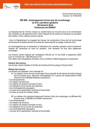 Aménagement d’une aire de covoiturage et d’un carrefour giratoire A6 Auxerre Sud