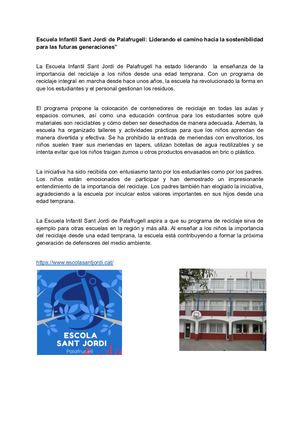 Escuela Infantil Sant Jordi de Palafrugell: Liderando el camino hacia la sostenibilidad para las futuras generaciones”