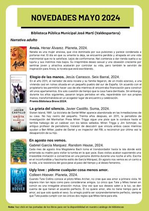 Novedades Mayo 2024 - BPM José Martí (Valdespartera)