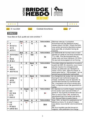 118. Solution Votre Bridge Hebdo Débutant 31 05 2024