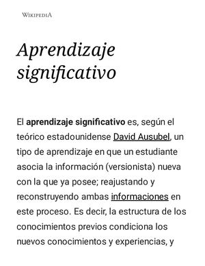 Aprendizaje Significativo Wikipedia, La Enciclopedia Libre