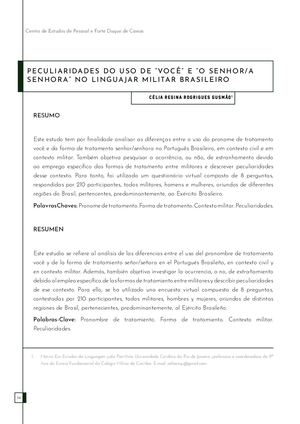PECULIARIDADES DO USO DE “VOCÊ” E “O SENHOR/A  SENHORA” NO LINGUAJAR MILITAR BRASILEIRO
