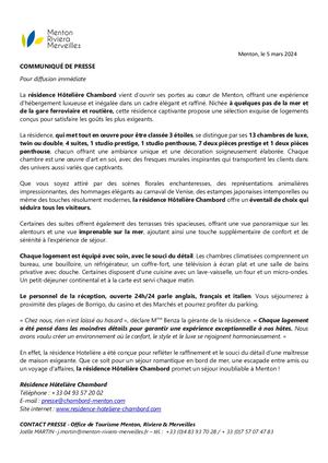 Cp Ouverture De La Résidence Hôtelière Chambord