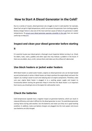 How To Start A Diesel Generator In The Cold?