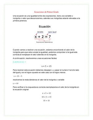 Ecuaciones De Primer Grado