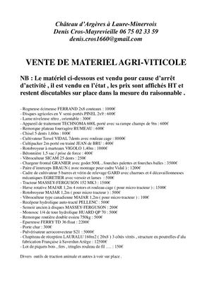 Ventes Matériel Cros Mayrevielle