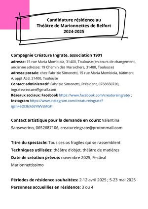 Candidature Résidence Au Théâtre De Marionnettes De Belfort 2024 2025 Cie Creature Ingrate Tous Ces Os Fragiles Qui Se Rassemblent