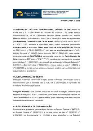 Contrato do Tribunal de Contas de Mato Grosso com a empresa Dialum - Parte  1