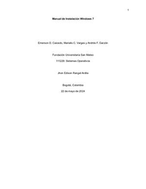 Manual De Instalación Windows 7 01D67 Emerson Caicedo Marialis Vargas Andrés Garzón