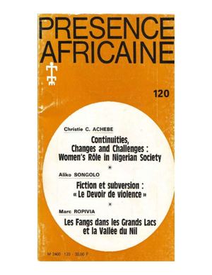 Les Fangs dans les grands lacs et la vallée du Nil par Marc Ropivia, Présence Africaine N°120, ( PROV. JL-EM )