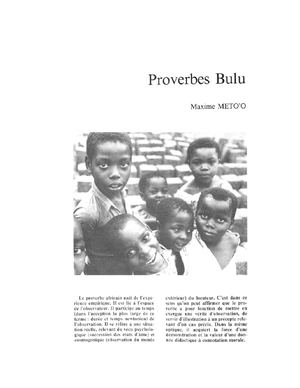 Proverbes bulu, par Maxime Meto'o, Extrait de la revue "notre librairie" N°99 octobre - décembre 1989