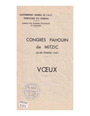 Congres Pahouin De Mitzic: Voeux, 1947, ( PROV. DEFAP )