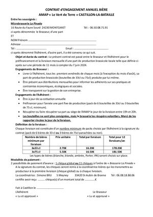 Contrat Bières 2024