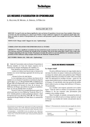 Les mesures d'association épidémiologique