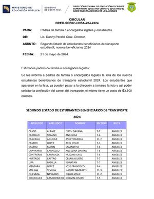 Circular 204 Nuevos Beneficiarios De Transporte 2024