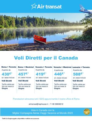 Tariffe Air Transat Italia-Canada giugno 2024