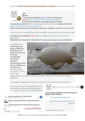 Rząd Tuska kupił na kredyt który jest do spłacenia z odsetkami 4 balony za 960 mln USD 20240522 ME SOWA cztery balony apokalipsy CO to to NIE ZA DUCHA von Stefan Kosiewski POEMA PDO533 ARMAGEDON 20230213 ME SOWA