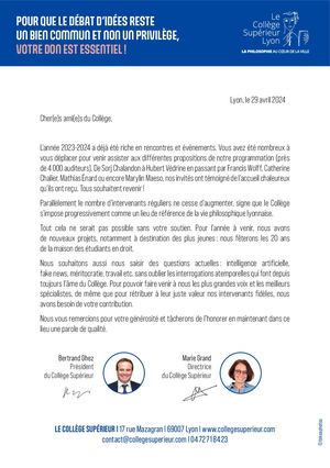 Plaquette de dons du Collège Supérieur