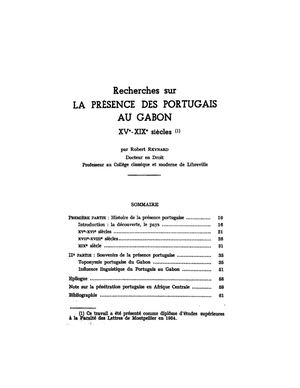 Recherches Sur La Présence Des Portugais Au Gabon 15ieme - 19ieme Siècle, Par R. Reynard, In: B.I.E.C. 1955