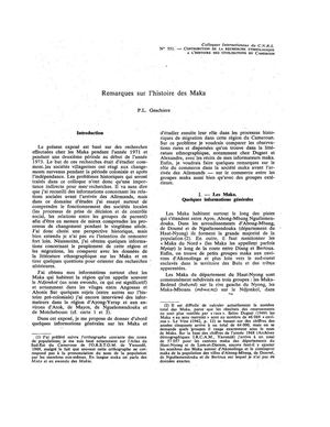 Remarque Sur L'Histoire Des Maka, Par P. L. Geschiere, In: Colloques Internationaux Du CNRS Num. 551, 1981