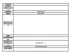 Ficha Técnica Artes Plásticas
