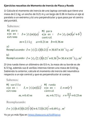 Ejercicios resueltos de Momento de Inercia de Placas y Ruedas