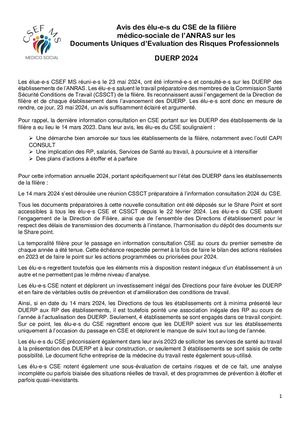 Avis CSE MS sur les DUERP - 23 Mai 2024