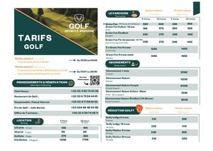 Tarifs Golf