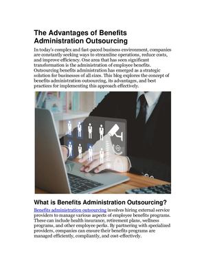 The Advantages Of Benefits Administration Outsourcing