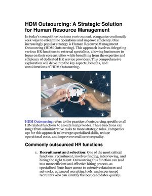 Hdm Outsourcing A Strategic Solution For Human Resource Management