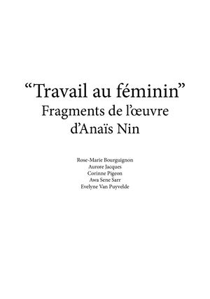 “Travail au féminin” - Fragments de l’oeuvre d’Anaïs Nin
