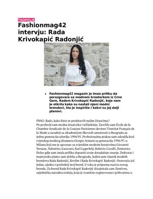 Tropolje Fashionmag42 intervju: Rada Krivokapić Radonjić